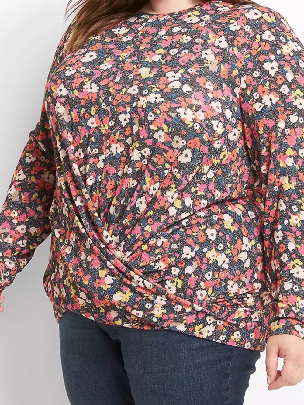 Lane Bryant Crew Neck Illusion Hacci Top Confetti Flowers Boho Floral 18/20